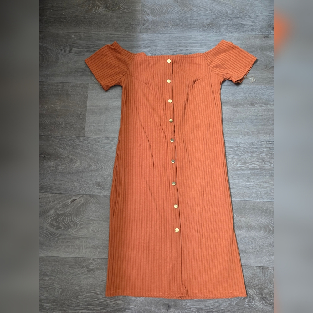 Derek Heart Terracotta Off-Shoulder Midi Dress